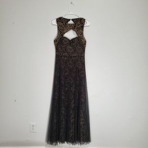 BCBG Paris Full Length Gown with Tulle Overlay - 4